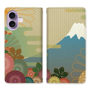 iPhone17 ベルトなし 手帳型ケース ケース 手帳型 マグネット 帯なし スタンド機能 携帯ケース 山 和風 和柄 象徴 和【富士デザイン】