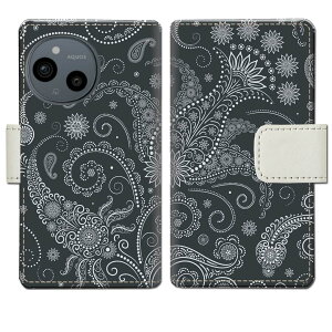 【送料無料】AQUOS sense9 SH-53E SHG14 A405SH SH-M29 docomo au softbank simフリー ケース 手帳型ケース カバー 手帳 手帳型 スマホケース スマホカバー 【ブラックペイズリーデザイン】