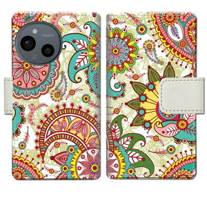 【送料無料】AQUOS sense9 SH-53E SHG14 A405SH SH-M29 docomo au softbank simフリー ケース 手帳型ケース カバー 手帳 手帳型 スマホケース スマホカバー 【カラフルペイズリーデザイン】