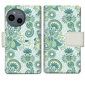【送料無料】AQUOS sense9 SH-53E SHG14 A405SH SH-M29 docomo au softbank simフリー ケース 手帳型ケース カバー 手帳 手帳型 スマホケース スマホカバー 【グリーンペイズリーデザイン】