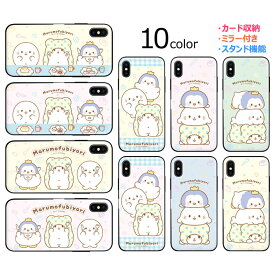 Marumofubiyori Mirror Door Card Bumper サンリオ キャラクター カード収納 バンパーケース iPhone 15 Plus Pro Max 14 SE第3世代 SE3 13 mini 12 SE第2世代 SE2 11 XS XR X 8 7 スマホ ケース カバー まるもふ びより 白くま しろくま モップ マシュ あじまる 可愛い