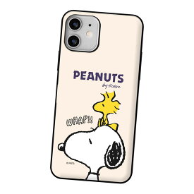Snoopy Happy Time Card Door Bumper ピーナッツ キャラクター カード収納 バンパーケース iPhone 15 Plus Pro Max 14 SE第3世代 SE3 13 mini 12 SE第2世代 SE2 11 XS XR X 8 7 ケース カバー Peanuts スヌーピー イヌ ウッドストック 鳥 チャーリー ルーシー サリー 可愛い