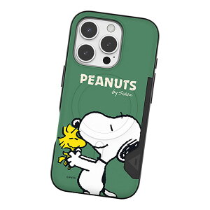 Snoopy Happy Time Two Card Magnetic Bumper (MagSafe�݊�) �s�[�i�b�c �L�����N�^�[ �J�[�h���[ �o���p�[�P�[�X Galaxy S26 + Ultra S25 S24 �P�[�X �J�o�[ Peanuts �X�k�[�s�[ �C�k �E�b�h�X�g�b�N �� �`���[���[ �u