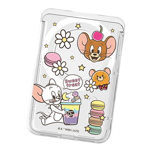 Tom and Jerry Sweet Food Party Clear Magnetic Slide Card Case (MagSafe�݊�) ���[�i�[�E�u���U�[�X �L�����N�^�[ �J�[�h�P�[�X �J�[�h�z���_�[ iPhone 17e Air 17 Pro Max 16e 16 Plus 15 14 13 mini 12 �v���X �v�� �}�b�N�X 