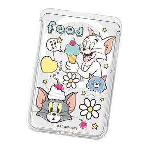 Tom and Jerry Sweet Food Party Clear Magnetic Slide Card Case (MagSafe�݊�) ���[�i�[�E�u���U�[�X �L�����N�^�[ �J�[�h�P�[�X �J�[�h�z���_�[ iPhone 17e Air 17 Pro Max 16e 16 Plus 15 14 13 mini 12 �v���X �v�� �}�b�N�X 