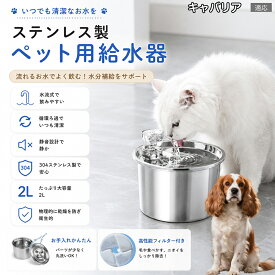 キャバリア・キング・チャールズ・スパニエル ペット自動給水器 ステンレス 猫用 犬用 循環式給水器 4層フィルター 浄水 活性炭 湧き水 流れ出るお水 飲水量アップ 水分補給 雑菌抑制 清潔 シニアペット