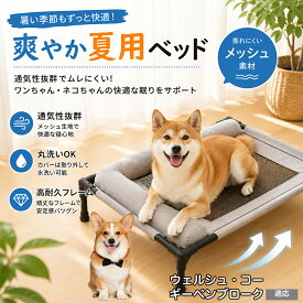 ウェルシュ・コーギー・ペンブローク ドッグコット 犬 ベッド メッシュ 夏 クール ペットコット まくら付き 枕付き あご乗せ 快適 寝心地 抜群 負担軽減 室内犬 室内猫 キャラメル グレー パステル