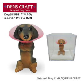 【DENSCRAFT】 Dog@CUBE 「エリカラ」Mロングダックス 犬 フィギュア 置物 インテリア グッズ エリザベスカラー プレゼント ギフト おしゃれ かわいい