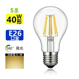 5個セット LED電球 E26 フィラメント 40W相当 電球色 エジソンランプ クリアタイプ レトロランプ 電球色2700K