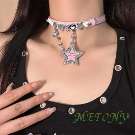 首輪 チョーカー ピンク スター 星 ショットネックレス パンク PUNK レザー スパイク チェイン ベルトネックレス アクセサリー ロックファッションV系 ギャル ハロウィン コスプレ イベント