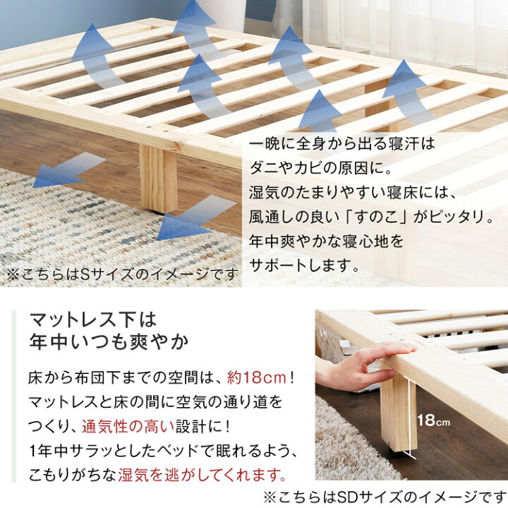 すのこベッドベッドフレームローベッドシングルローベッド木製シングル