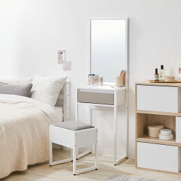 楽天市場 ドレッサー コンパクト スリム 一人暮らし 化粧台 可愛い 省スペース 引き出し付き 収納付き かわいい おしゃれ 鏡台 一面鏡 スツール ホワイト 白 ミラー デスク コスメ収納 小さい 鏡 メイク 椅子 ひとり暮らし グレー スミシア インテリア Sumicia