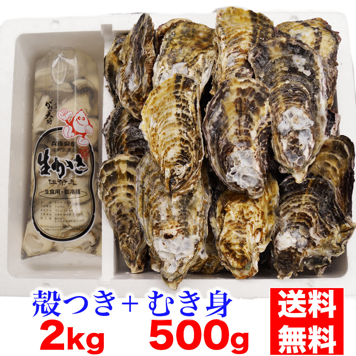むき身も新鮮 鮮度が自慢です 特価 熟練の技術でむき身にしてなんと その日のうちに出荷しますよ 兵庫県播州室津産 セット 生食用 むき身牡蠣５００g 殻つき牡蠣２kg 最大90%OFFクーポン