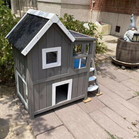 【10 月期間限定！ポイント 5 倍~】野外猫ハウス 外猫ハウス 猫小屋 屋外 猫 ハウス 屋外 猫ハウス 屋外用 猫の家 猫 家 猫ハウス 猫 ハウス ペットハウス 小屋 猫 小屋 猫小屋防水防雨室外実木小屋豪華2階建て別荘猫屋敷放浪猫専用猫屋敷(ダークグレー)