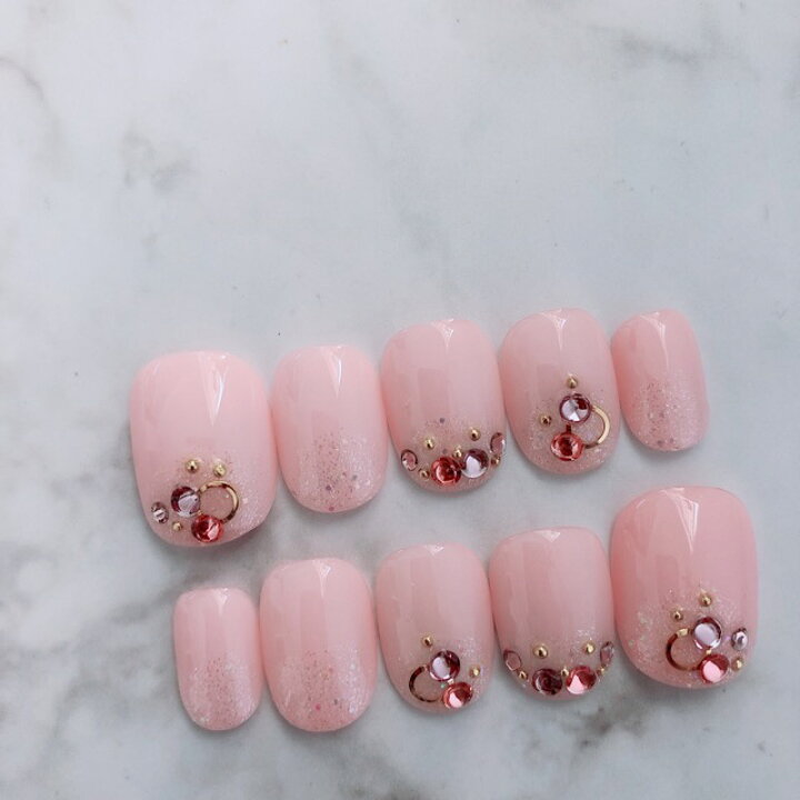 楽天市場 ネイルチップ ベビーピンクストーンホロラメシンプルネイル短い爪ベリーショートからロングチップのつけ爪選べるサイズでぴったりネイルジェルネイル でワンランク上のチップを是非 成人式やブライダルにも人気 すみれいろネイル