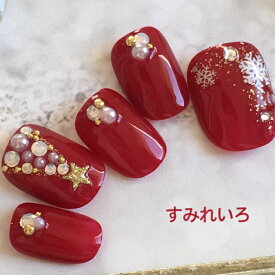 ネイルチップ クリスマス デザイン つけ爪 ベージュ かわいい ショート ロング シンプル プレゼン 母 nail 冬 短い爪 小さい爪 大きい爪 ベリーショート ちび爪 付け爪　ジェルネイル　ラウンド　オーバル●ボルドー レッド 赤 雪 スノー 雪の結晶 クリスマスツリー 1457