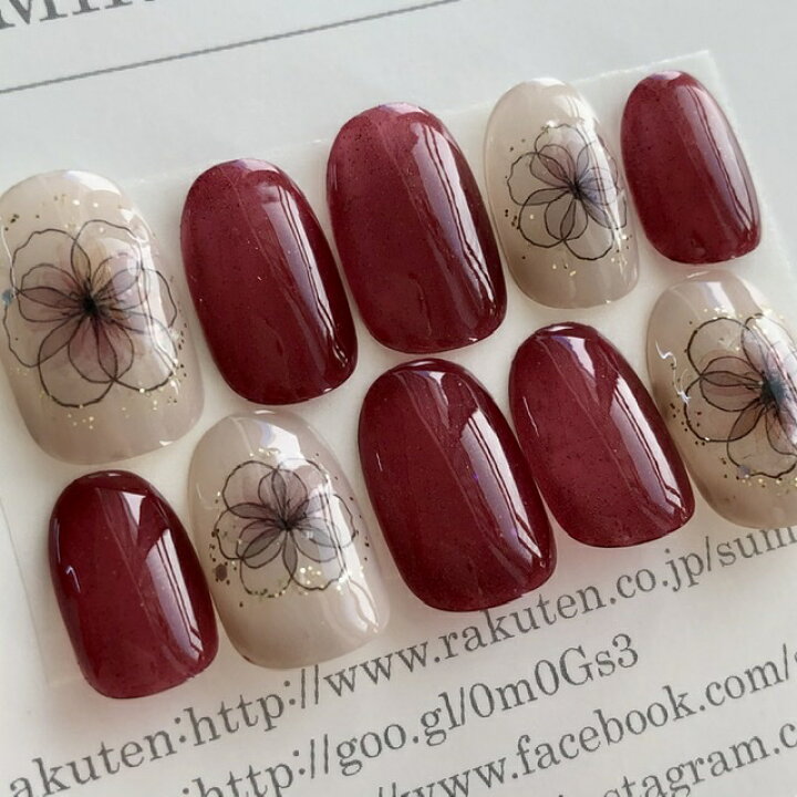 楽天市場 ネイルチップ つけ爪 かわいい デザイン シンプル ショート ロング シンプル 成人式 Nail プレゼント 母 短い爪 小さい爪 大きい爪 ベリーショート ちび爪 結婚式 ウェディング 付け爪 ジェルネイル ボルドーラインフラワー すみれいろネイル
