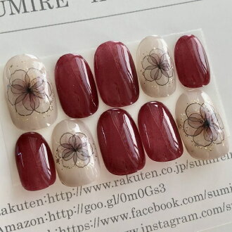 楽天市場 ネイルチップ つけ爪 かわいい デザイン シンプル ショート ロング シンプル 成人式 Nail プレゼント 母 短い爪 小さい爪 大きい爪 ベリーショート ちび爪 結婚式 ウェディング 付け爪 ジェルネイル ボルドーラインフラワー すみれいろネイル