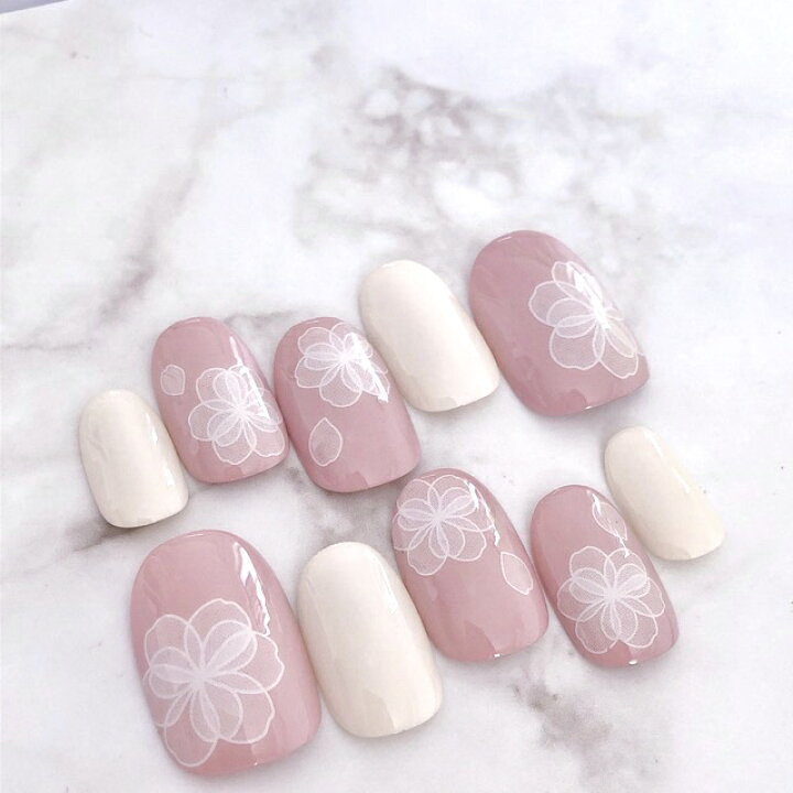楽天市場 ネイルチップ つけ爪 かわいい デザイン シンプル ショート ロング シンプル 成人式 Nail プレゼント 母 短い爪 小さい爪 大きい爪 ベリーショート ちび爪 結婚式 ウェディング 付け爪 ジェルネイル スモーキーピンクラインフラワーアイボリー すみれいろネイル