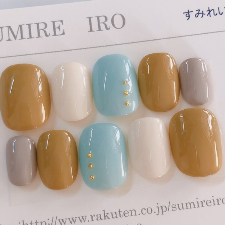 楽天市場 ネイルチップ つけ爪 かわいい デザイン シンプル ショート ロング シンプル 成人式 Nail プレゼント 母 短い爪 小さい爪 大きい爪 ベリーショート ちび爪 結婚式 ウェディング 付け爪 ジェルネイル アイボリーモーキーマスタードイエローブルー すみれいろ