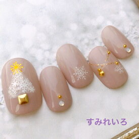 ネイルチップ つけ爪 デザイン かわいい ショート ロング シンプル クリスマス nail プレゼント 母 短い爪 小さい爪 大きい爪 ベリーショート ちび爪 くすみカラー くすみネイル 付け爪　ジェルネイル●【1589】くすみピンククリスマスツリー雪の結晶 a/n