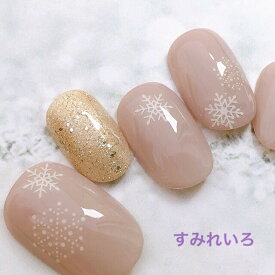 ネイルチップ つけ爪 デザイン かわいい ショート ロング シンプル クリスマス nail プレゼント 母 短い爪 小さい爪 大きい爪 ベリーショート ちび爪 結婚式 くすみネイル 付け爪　ジェルネイル●【1590】くすみ系ピンクゴールドスノー雪の結晶 a/n