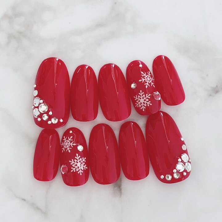 楽天市場 ネイルチップ つけ爪 デザイン かわいい ショート ロング シンプル クリスマス Nail プレゼント 母 短い爪 小さい爪 大きい爪 ベリーショート ちび爪 赤 レッドネイル 付け爪 ジェルネイル 1595 レッドクリスマススノー雪の結晶 A N すみれいろネイル