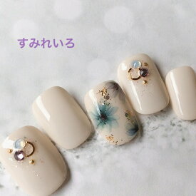 ネイルチップ つけ爪 デザイン かわいい ショート ロング シンプル 秋ネイル nail プレゼント 母 短い爪 小さい爪 大きい爪 ベリーショート ちび爪 ホワイト系 アイボリーネイル 付け爪　ジェルネイル【1598】アイボリーストーン　ニュアンスフラワー a/n