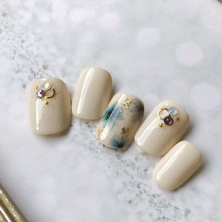 楽天市場 ネイルチップ つけ爪 デザイン かわいい ショート ロング シンプル 秋ネイル Nail プレゼント 母 短い爪 小さい爪 大きい爪 ベリーショート ちび爪 ホワイト系 アイボリーネイル 付け爪 ジェルネイル 1598 アイボリーストーン ニュアンスフラワー A N
