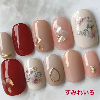 楽天市場 ネイルチップ つけ爪 デザイン かわいい ショート ロング シンプル 冬ネイル Nail プレゼント 短い爪 小さい爪 大きい爪 ベリーショート ちび爪 ピンク系 くすみネイル 付け爪 ジェルネイル 1605 レッドピンク系小花フラワーボタニカルドロップシェル B J