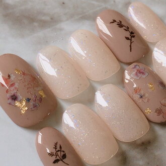 楽天市場 ネイルチップ つけ爪 デザイン かわいい ショート ロング シンプル 冬ネイル Nail プレゼント 短い爪 小さい爪 大きい爪 ベリーショート ちび爪 ピンク系 くすみネイル 付け爪 ジェルネイル 1607 シナモンベージュ小花リースフラワーボタニカル B J すみれ