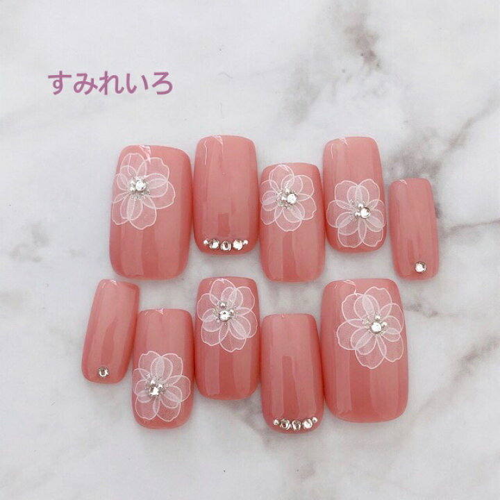 楽天市場 ネイルチップ つけ爪 ブライダル かわいい ショート ロング 卒業式 春ネイル Nail プレゼント 短い爪 小さい爪 大きい爪 ベリーショート ちび爪 ピンク系 くすみネイル 付け爪 たらしこみ風 ジェルネイル 1624 ピンク系ラインフラワーストーン バ B F