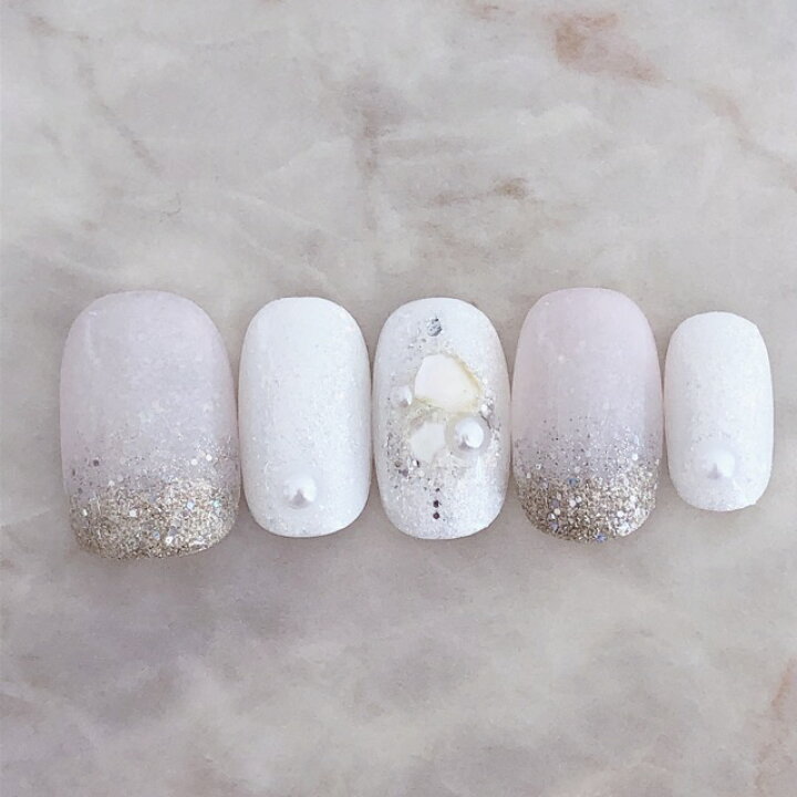楽天市場 ネイルチップ つけ爪 ブライダル かわいい ショート ロング 白無垢 春ネイル Nail プレゼント 短い爪 小さい爪 大きい爪 ベリーショート ちび爪 白系 ウエディングネイル 付け爪 クラッシュシェル風 ジェルネイル 1625 ホワイトラメシアーラメキラキラシェル