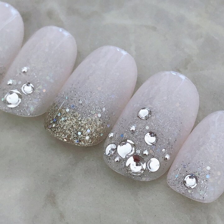楽天市場 ネイルチップ つけ爪 ブライダル かわいい ショート ロング 白無垢 春ネイル Nail プレゼント 短い爪 小さい爪 大きい爪 ベリーショート ちび爪 白系 ウエディングネイル 付け爪 クラッシュシェル ジェルネイル 1627 シアーピンクラメゴールドグラデストーン