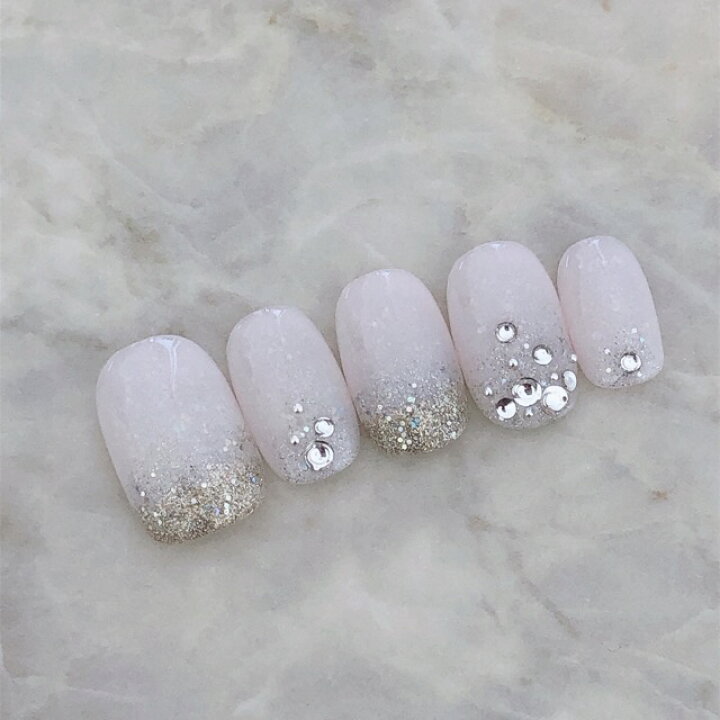楽天市場 ネイルチップ つけ爪 ブライダル かわいい ショート ロング 白無垢 春ネイル Nail プレゼント 短い爪 小さい爪 大きい爪 ベリーショート ちび爪 白系 ウエディングネイル 付け爪 クラッシュシェル ジェルネイル 1627 シアーピンクラメゴールドグラデストーン