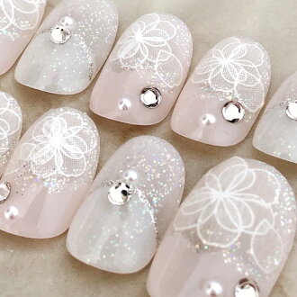 楽天市場 ネイルチップ つけ爪 ブライダルネイル かわいい ショート ロング ブライダル 秋ネイル Nail プレゼント 短い爪 小さい爪 大きい爪 ベリーショート ちび爪 大人ネイル 付け爪 ホワイトネイル 白 1657 ホワイトラインフラワーストーン B Ap すみれいろネイル