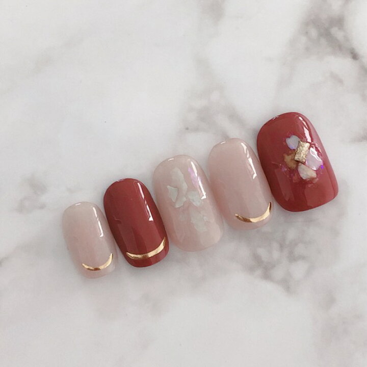 楽天市場 ネイルチップ つけ爪 成人式 かわいい ショート ロング ブライダル 秋ネイル Nail プレゼント 短い爪 小さい爪 大きい爪 ベリーショート ちび爪 大人ネイル 付け爪 ニュアンスネイル ボルドー 赤 1661 ダスティローズピンクシアーシェルホロゴールド B Ap