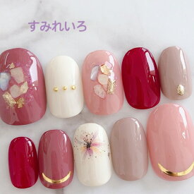 ネイルチップ つけ爪 成人式 かわいい ショート ロング ブライダル 春ネイル nail 誕生日プレゼント 短い爪 小さい爪 大きい爪 ベリーショート ちび爪 大人ネイル 付け爪　ニュアンスネイル【1676】ダスティローズピンクシェルジュエルゴールドフラワー b/ap