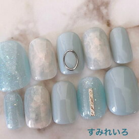 ネイルチップ つけ爪 マリンネイル かわいい ショート ロング ブライダル 夏ネイル nail プレゼント 短い爪 小さい爪 大きい爪 ベリーショート ちび爪 大人ネイル 付け爪　ホワイトネイル　白　【1677】ホワイトパステルブルーマーブル清楚 b/ap