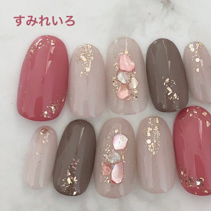 楽天市場 ネイルチップ つけ爪 デザインネイル かわいい ショート ロング ブライダル 秋ネイル Nail プレゼント 短い爪 小さい爪 大きい爪 ベリーショート ちび爪 大人ネイル 付け爪 オフィスネイル シンプル 1693 ローズブラウンシャインラメシェル B Ju すみれ