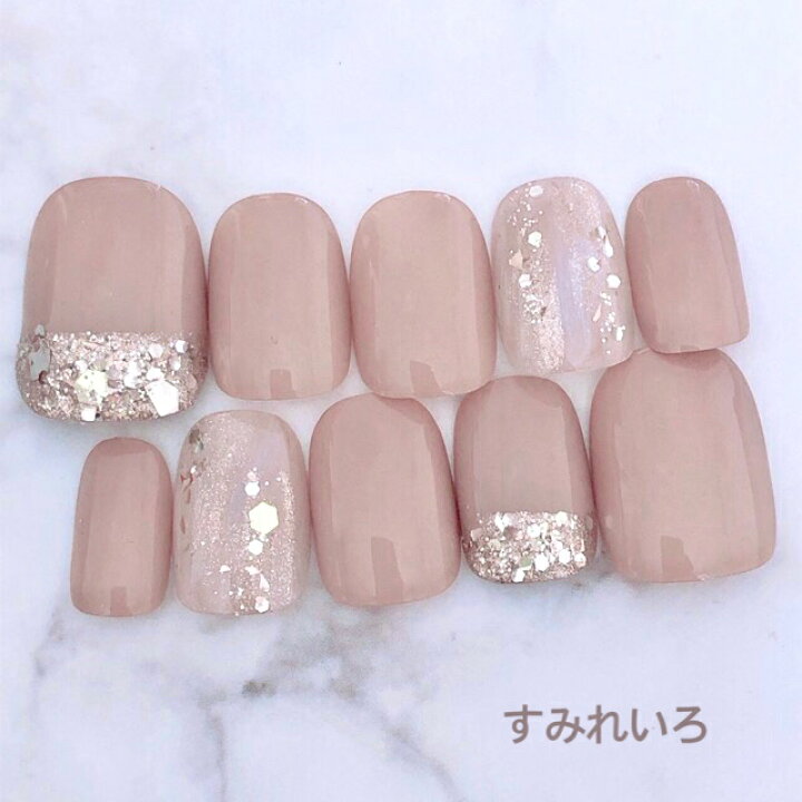 楽天市場 ネイルチップ つけ爪 ブライダルネイル かわいい ショート ロング デザイン 夏ネイル Nail プレゼント 短い爪 小さい爪 大きい爪 ベリーショート ちび爪 大人ネイル 付け爪 オフィスネイル シンプル 1762 とろけるベージュラメ B S すみれいろネイル