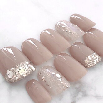 楽天市場 ネイルチップ つけ爪 ブライダルネイル かわいい ショート ロング デザイン 夏ネイル Nail プレゼント 短い爪 小さい爪 大きい爪 ベリーショート ちび爪 大人ネイル 付け爪 オフィスネイル シンプル 1762 とろけるベージュラメ B S すみれいろネイル