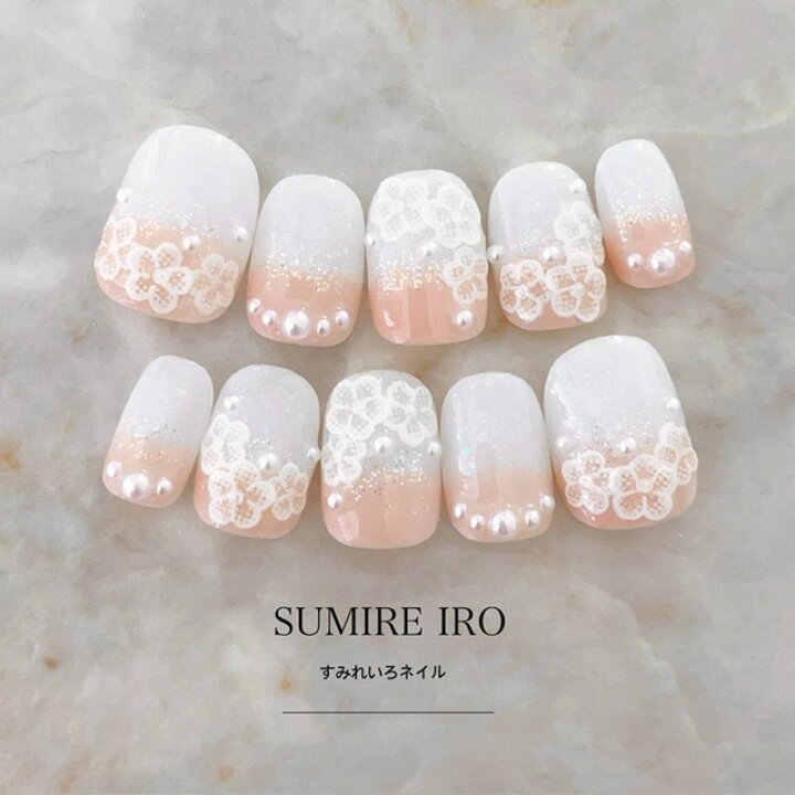 楽天市場 ネイルチップ つけ爪 ブライダルネイル かわいい ショート ロング デザイン 夏ネイル Nail プレゼント 短い爪 小さい爪 大きい爪 ベリーショート ちび爪 大人ネイル 付け爪 オフィスネイル シンプル 1845 ホワイトフラワーベージュ すみれいろネイル