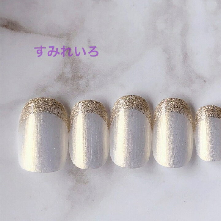 楽天市場 ネイルチップ つけ爪 ブライダルネイル かわいい ショート ロング デザイン 夏ネイル Nail プレゼント 短い爪 小さい爪 大きい爪 ベリーショート ちび爪 大人ネイル 付け爪 オフィスネイル シンプル 1903 ゴールドフレンチ すみれいろネイル