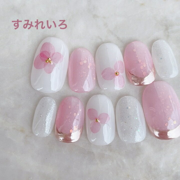 楽天市場 ネイルチップ つけ爪 ブライダルネイル かわいい ショート ロング デザイン 夏ネイル Nail プレゼント 短い爪 小さい爪 大きい爪 ベリーショート ちび爪 大人ネイル 付け爪 オフィスネイル シンプル 1930 ピンクラメフラワーミラーネイル すみれいろネイル