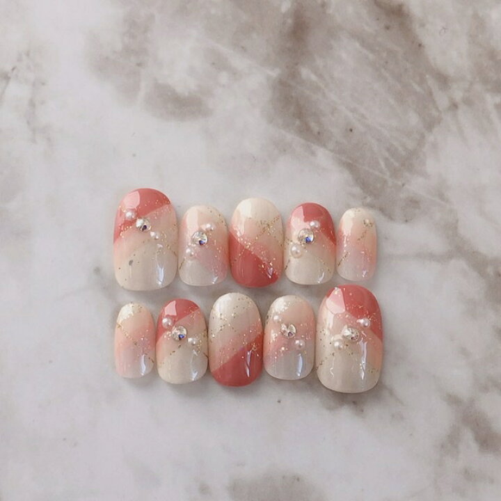 楽天市場 ネイルチップ 成人式着物にパールシルバー ローズピンク斜めライン短い爪ベリーショートからロングチップのつけ爪選べるサイズでぴったりネイルジェル ネイルでワンランク上のチップを是非 成人式ネイルやブライダルネイルにも大人気 すみれいろネイル