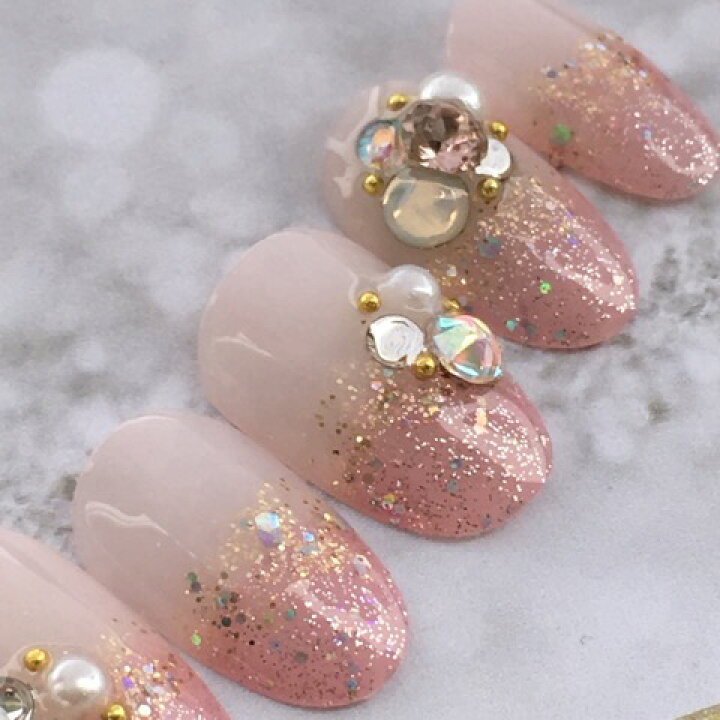 楽天市場】オーダーネイルチップ♪ピンクラメゴールドグラデジュエリー  