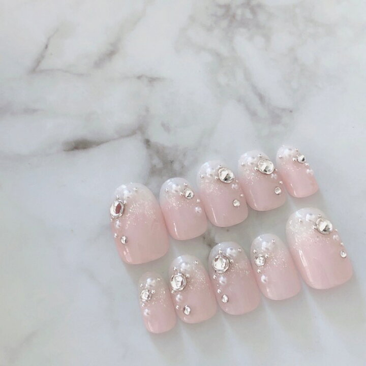 楽天市場】オーダーネイルチップ♪ベビーピンクストーン♪アートチップ  
