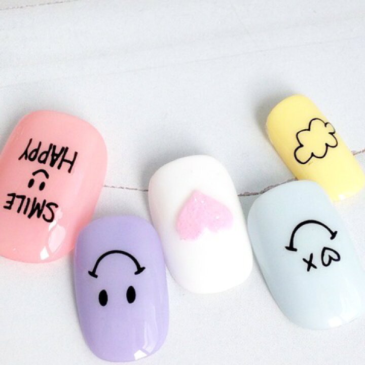 楽天市場 ネイルチップ サイズオーダーネイルチップ パステルネイルチップ 原宿系ネイルチップ シンプルネイル 文字ネイルニコちゃん ショート 短い 小さな爪 オーバル ラウンドにも対応ネイルチップ 171 Ayame Label 187 パステルにこちゃんネイル