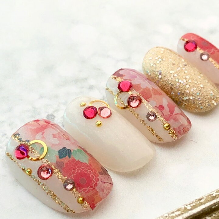 楽天市場 ネイルチップ ブライダル和装ネイル花柄着物縦パールシルバーラインストーン浴衣和柄短い爪ベリーショートからロングチップ のつけ爪選べるサイズでぴったりネイルジェルネイルでワンランク上のチップを是非 成人式ネイルやブライダルネイルにも大人気 A N